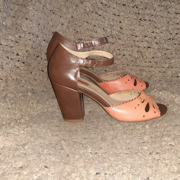 MIZ MOOZ-Rhoda-Orange/Brown  Leather-Block Heel-Peep Toe-Sz 7.5-Excellent - Picture 4 of 7